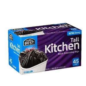 Heavy-Duty 13 Gallon Black Trash Bags - 45 Count | 1 Mil Thick Tear-Resistant Drawstring Garbage Bags - No-Scent Disposable Plastic Bag For Kitchen, Bathroom & Yard - Home & Commercial Use