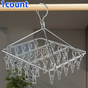 Stainless Steel Clothes Drying Rack with 30 Clips, Durable 20 Years, Windproof Space-Saving Multi-Functional Home Organizer, Multifunctional Clothes Hanger, Hanging Clothes Rack