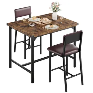 Space-Saving 3-Piece Counter Height Dining Table Set for 2 – Includes High Top Table, Upholstered Stools with Footrest, Corner Protectors – Compact Kitchen or Dining Room Furniture – Ideal for Apartment or Pub