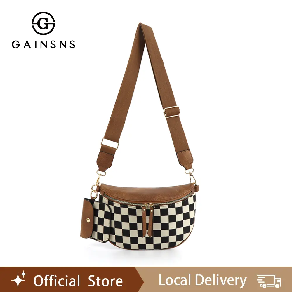 GAINSNS Women's Checkerboard Plaid  Checkered PU Leather Crossbody Bag & Compact Coin Purse - Fashionable, Versatile, Casual Sling shoulder Bag for Daily Commuting,Gift