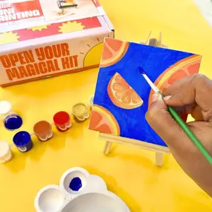 KITSTERS DIY Mini Painting Kit | Wooden Easel Stand - Printed Canvas Board - Paints & Brushes | Room Decor - Art & Craft - Fun Family Activity | Detailed Video Workshop Included