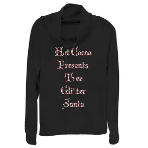 Juniors Womens Lost Gods Christmas Candy Cane List Cowl Neck Sweatshirt