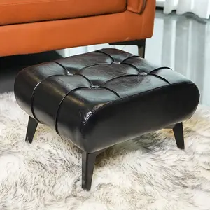 Leather waxed footstool, stylish and multifunctional sofa side stool, shoe changing stool, suitable for living room/hallway/foyer/entrance/bedroom/sofa/terrace/cloakroom.
