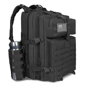 45L Military Tactical Backpack For Men Highland Assault Large Army Pack 3 Day Molle Bug Out Bag With Water Cup Bag Outdoor Camping Hiking Daypack Black Rucksack gymsharkminibag