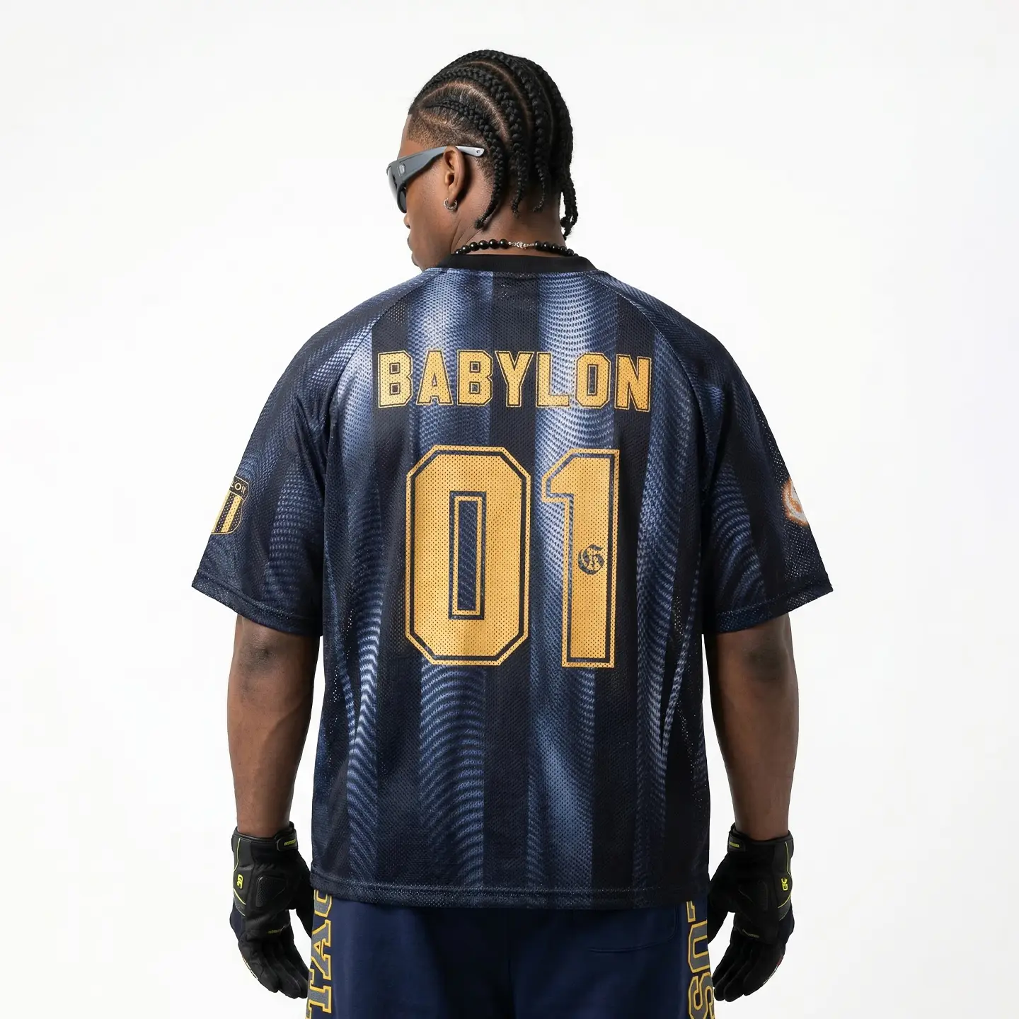 inflation Men's Heavyweight Street Style Jersey with Short Sleeve Mesh Overlay, Graphic Print V-Neck for a Tall Slimming Fit, Shortsleeve, Fabric, T-Shirt, V Neck Shirt, Retro Street, Fashion, Unisex, M