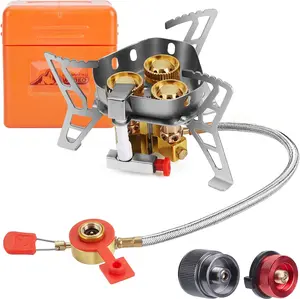 WADEO 6800W Windproof Camping Gas Stove, Small Camping Stove with Piezo Ignition, 1LB Propane Tank Adapter, Butane Adapter for Outdoor Cooking, Picnic, Camping and Hiking