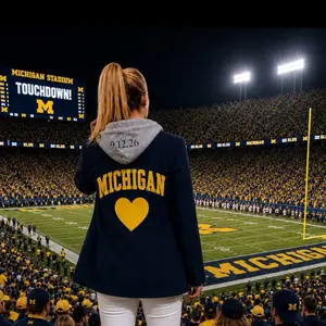 College Tailgate Biggest Fanl Hooded Blazer Jacket with removable hood for alumni or mom gifts  | Custom Monogram, back has date on hood, name