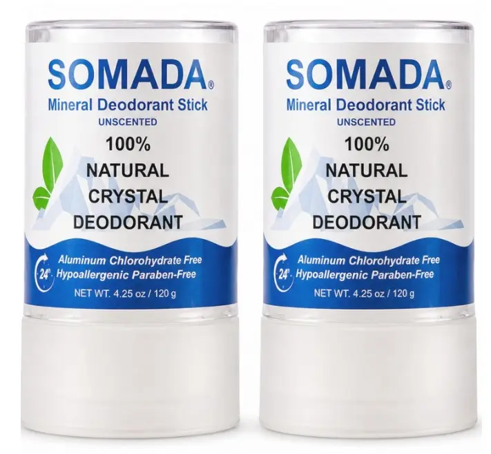 SOMADA Crystal Deodorant Stick, 4.25oz, Piedra de Alumbre, 2-Pack | Aluminum Chlorohydrate Free, alcohol and paraben-free mineral salt stone. Neutralizes odor naturally. Travel-friendly.