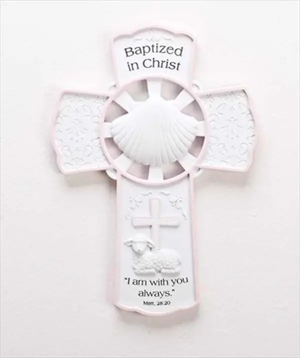 Roman 09555X Wall Cross Baptized In Christ White Pink 7.75 In.