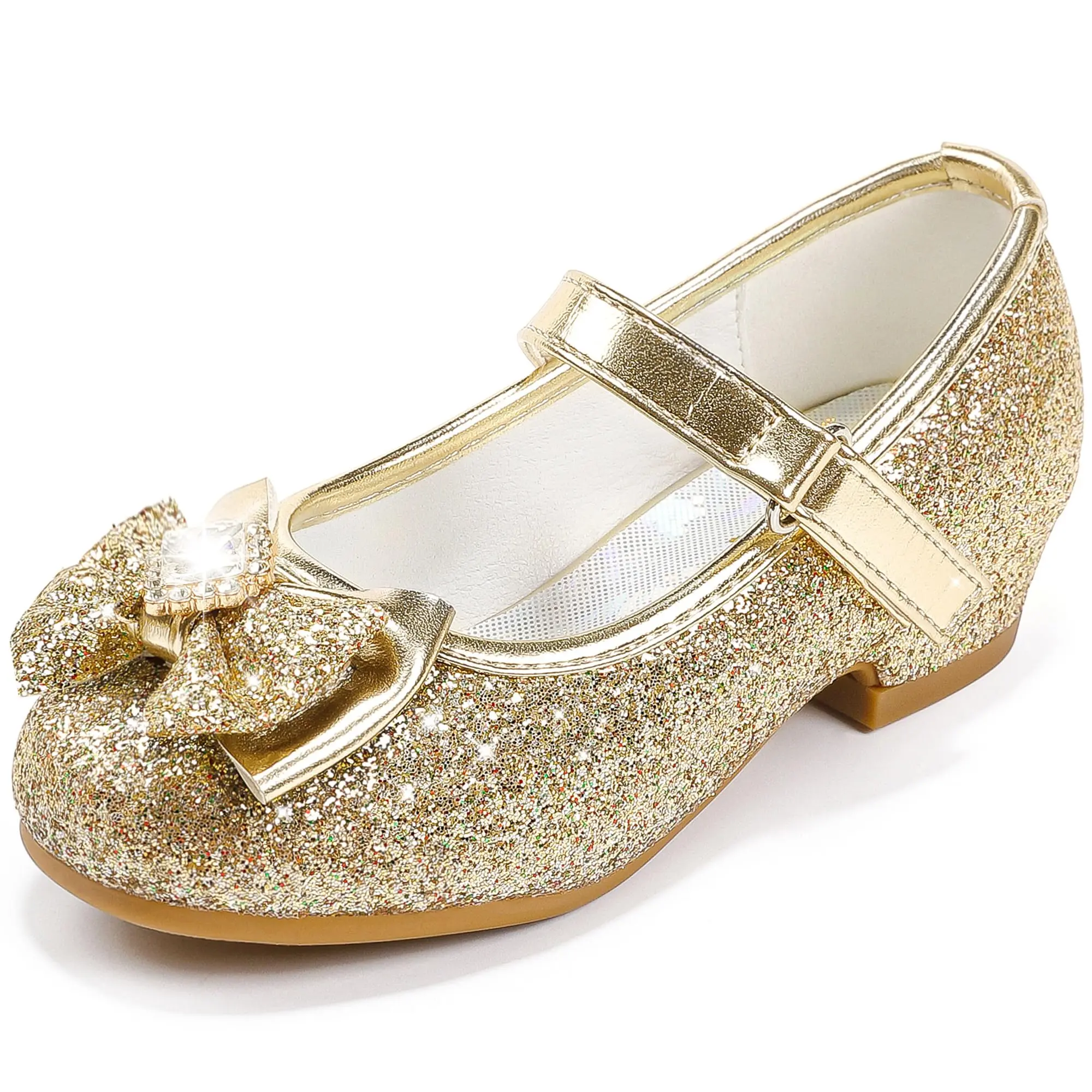 Girls Dress Shoes Mary Jane Wedding Flower Bridesmaids Heels Glitter Princess Shoes for Kids Toddler