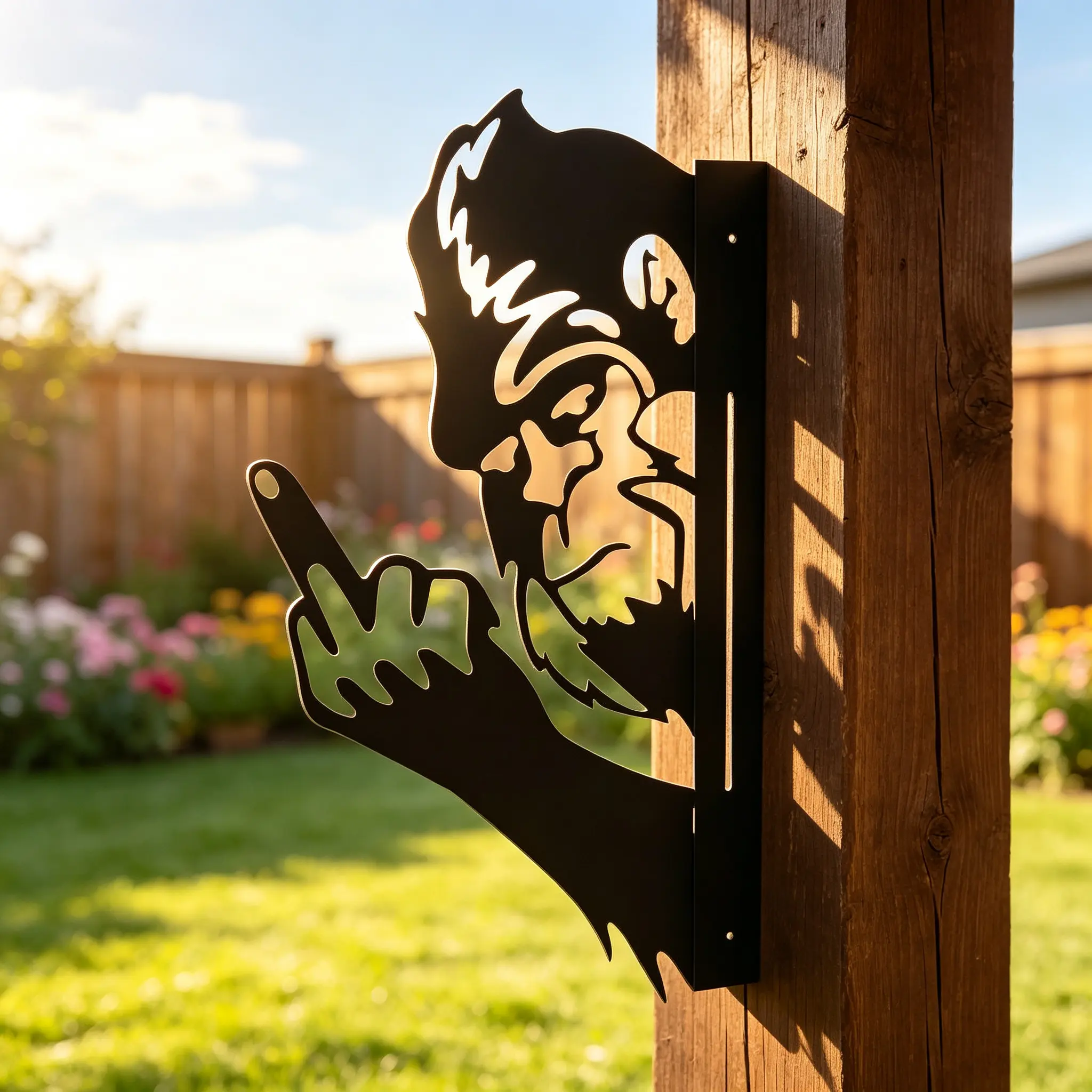 Animal Metal Silhouette Outdoor Hanging Ornament with Playful Peeking Gesture - Multiple Variants: Bigfoot, Donkey, Fox, Deer, Doberman and More (Garden Decor for Home Improvement)
