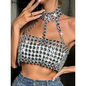 Gorgeous Silver Glitter Halter Crop Top