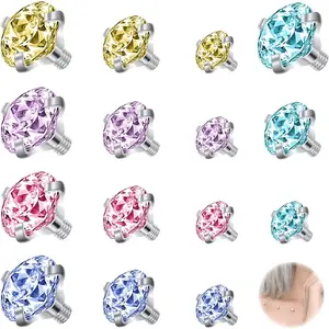 15Pcs Stainless Steel 16G Dermal Piercing Jewelry 2.5/3/4mm Diamond CZ Dermal Anchor Tops Skin Microdermal Piercing Jewelry for Men Women