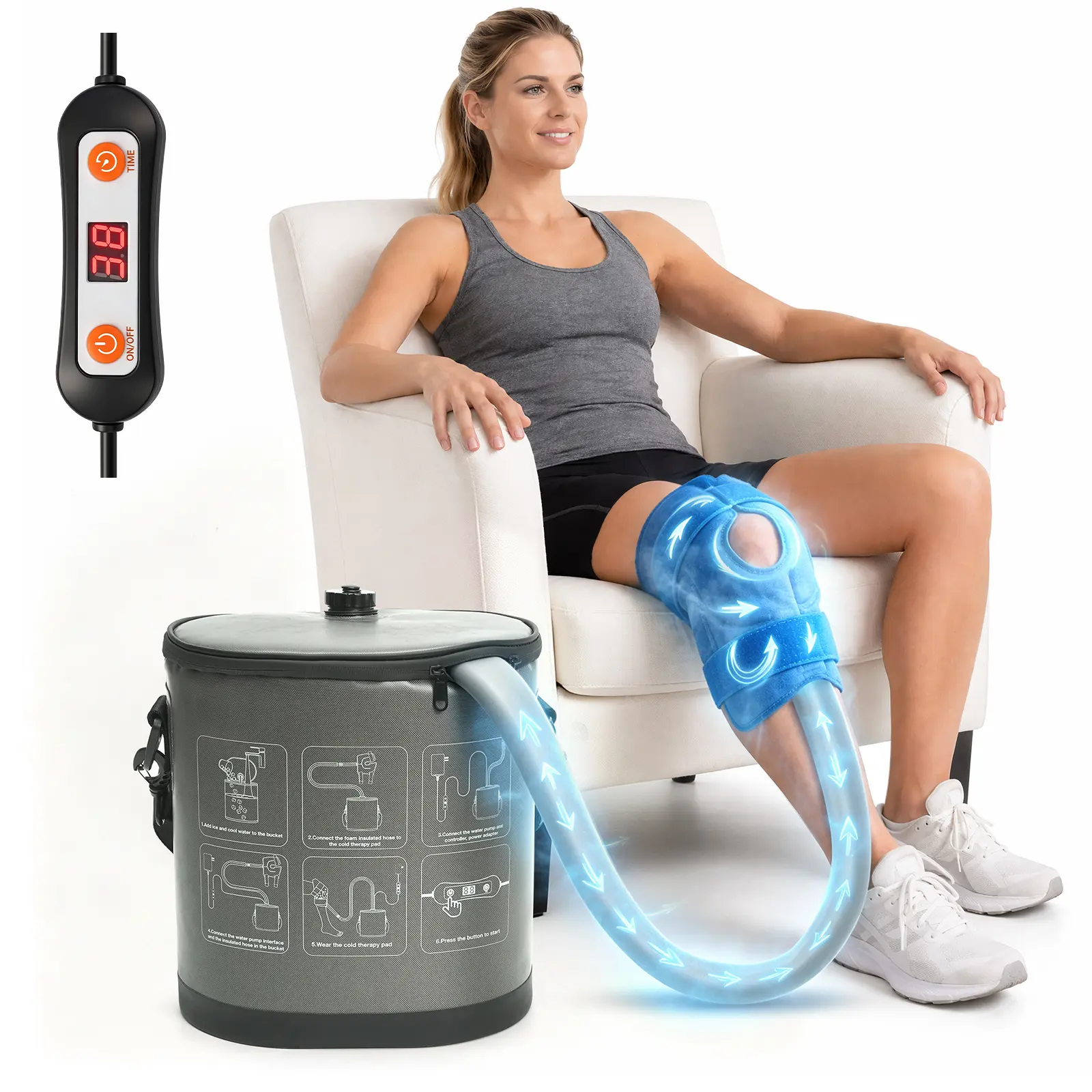 Cold Therapy Machine for Knee After Surgery, Shoulder Hip Pain Relief & Swelling Reduction, Quiet & Portable Ice Therapy Machine with Large Insulated Bucket Mother’s Day Special Gift Athlete Gifts