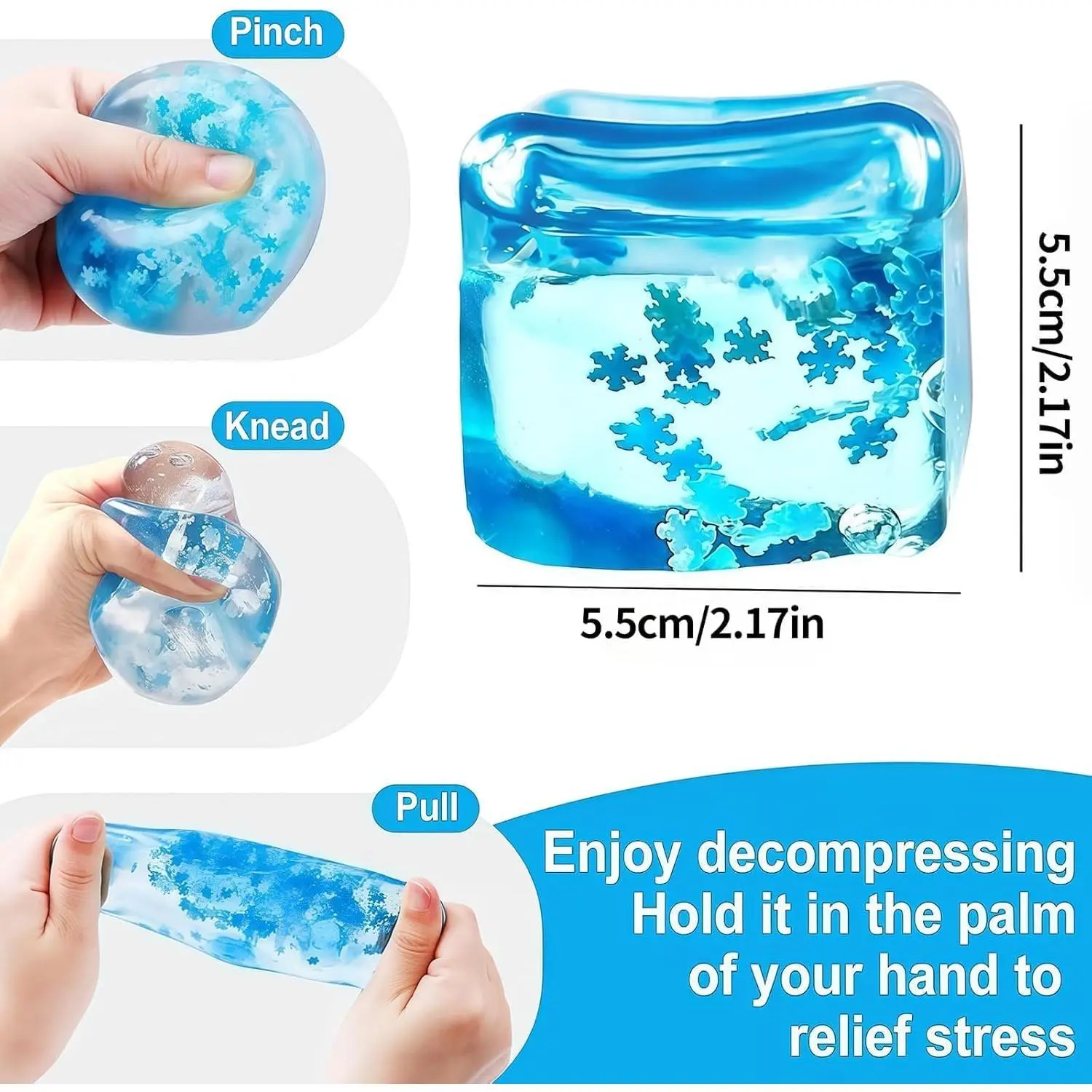 Ice Block Squishy - Solid Slow-Rise Square Ice-Cube Fidget Sensory Toy, Stress & Anxiety Relief Home & Party Supply, Festive Party Bag Gift