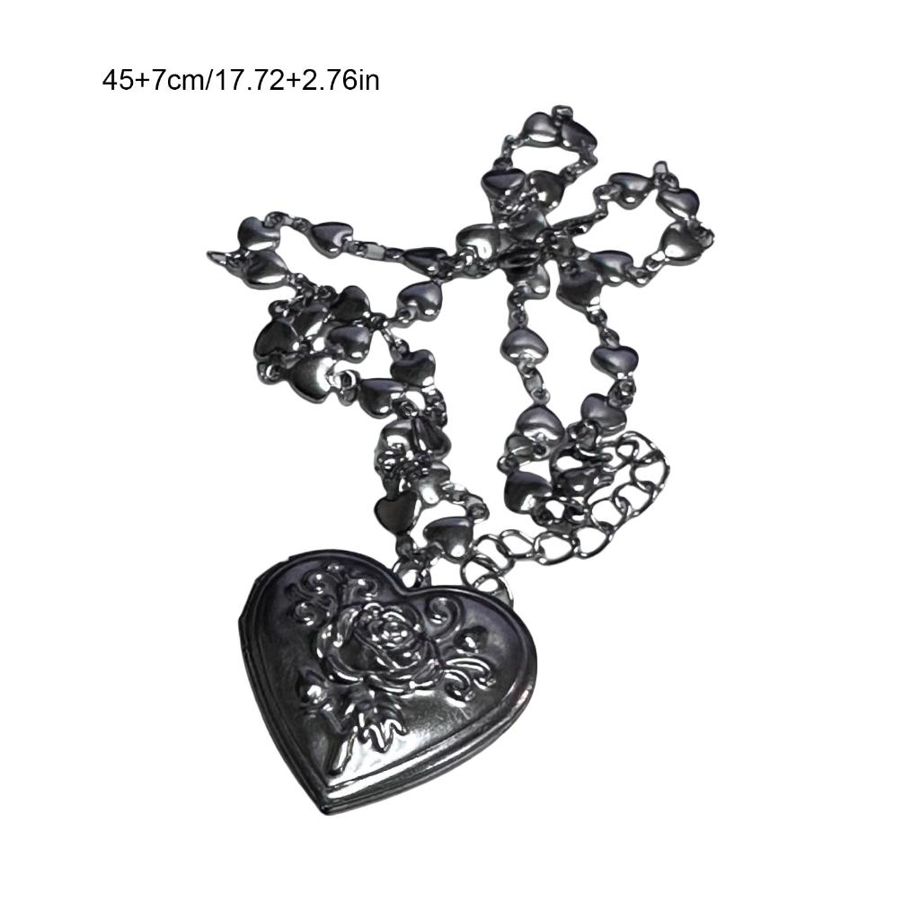Heart Locket Necklace Carvings Pendant Photo Box