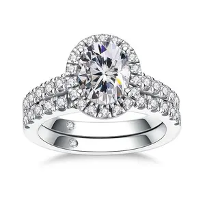 S925 Sterling Silver 2CT Oval Cut Lab Grown Diamond Engagement Ring IGI Certified D Color VVS1 Luxury Wedding Ring for Women wedding ring sets