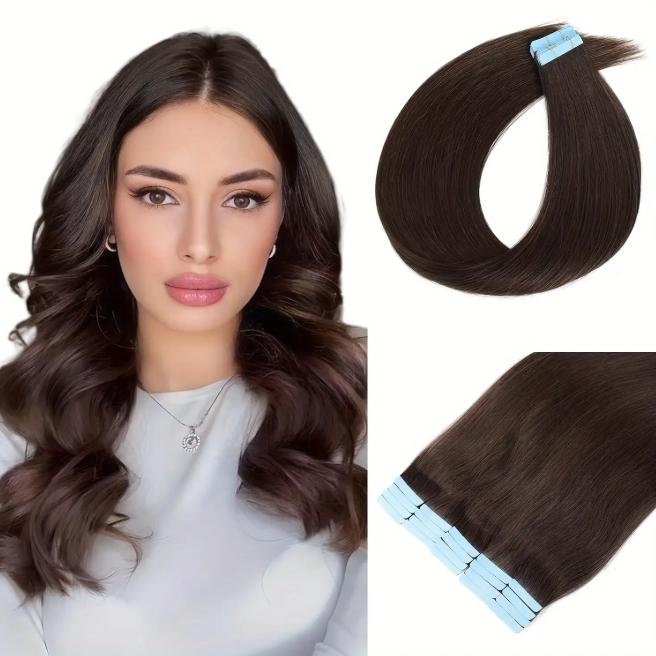 20Pcs 30g Seamless Tape-In Human Hair Extensions, Straight Skin Weft Remy Hair, Invisible & Natural Look, 12-28 Inch Lengths for Women