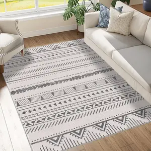 A black and white geometric striped Home Decor Rug, machine washable and fade-resistant, soft and durable, suitable for holidays and any space, including hotels, offices, sofas, bedsides, hallways, etc., Modern geometric rug