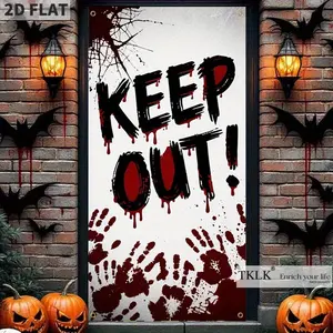 1 count "KEEP OUT" Door Banner Haunted House Welcome Door Banner - Polyester Front Door Decor, Perfect for Entryway, Garden