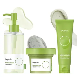 Beplain Mung Bean Cleansing Oil & Foaming Cleanser & Clay Mask Set for Sensitive Skin Fragrance-Free GentleNon-Comedogenic Korean Skin Care - Facial