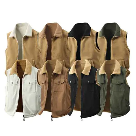 sohochic Men's Fleece-Lined Vest Jacket Winter Casual Layering, Polyester Soft Fuzzy Lining, Lapel Collar, Fitted Stylish Menswear for Outdoor Activities Cold Weather Skin-Friendly Comfort