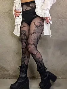 Plus Size Women Halloween Bat Tights, Sexy Fit Elegant Fishnet Bat Cross Stockings, Perfect for Halloween Costume, Party, Christmas Gift