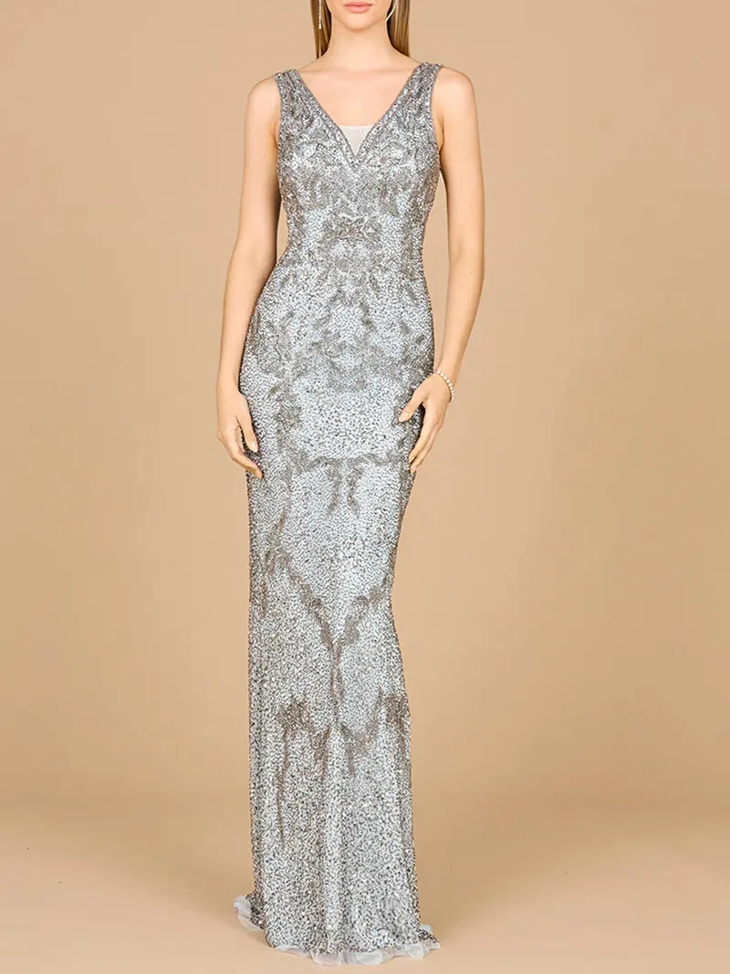 gold beaded sequin dress ASHLEYlauren Style 12217