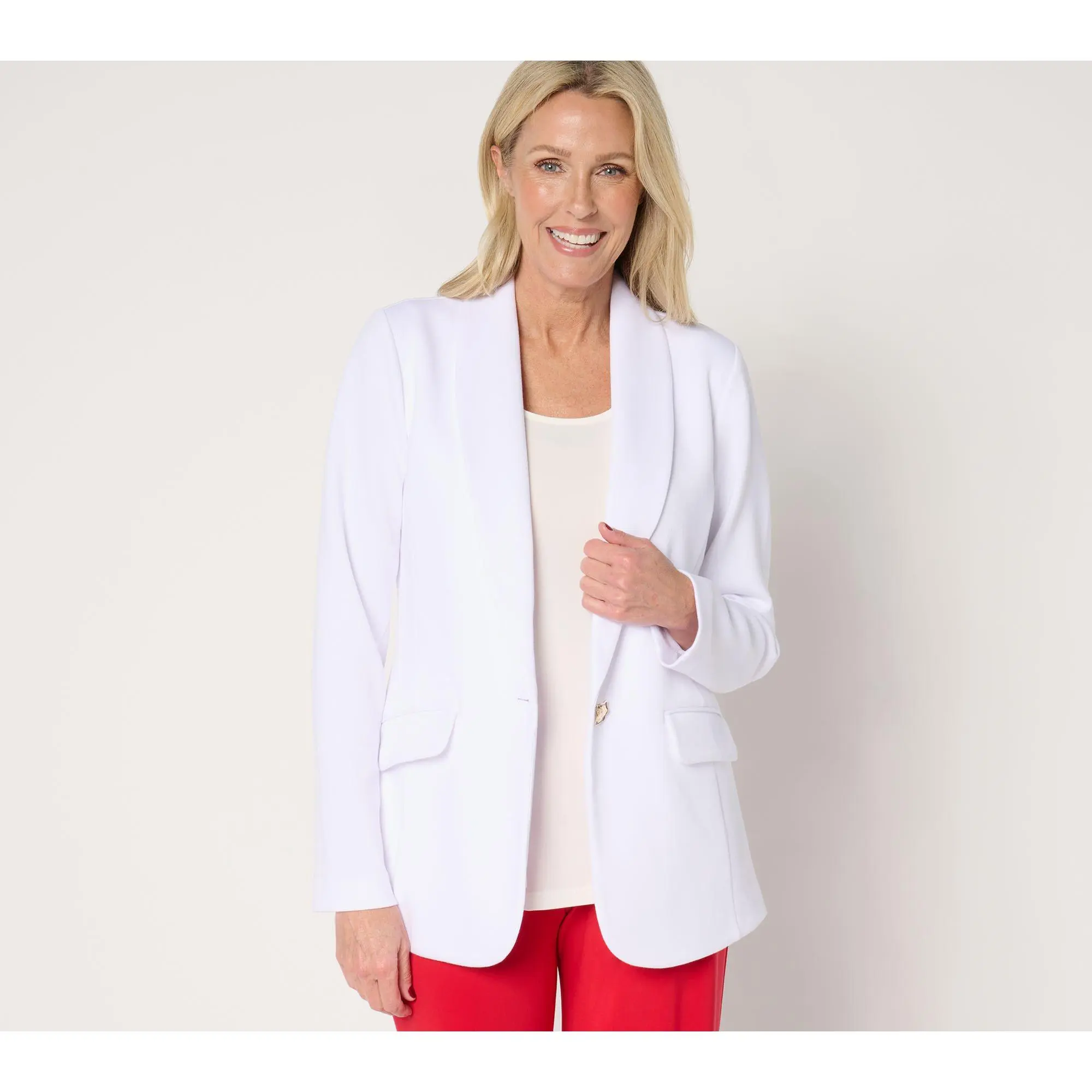 QVC Women's Regular-Fit Pique Knit Shawl Collar Blazer QVC Women's Regular-Fit Pique Knit Shawl Collar Blazer