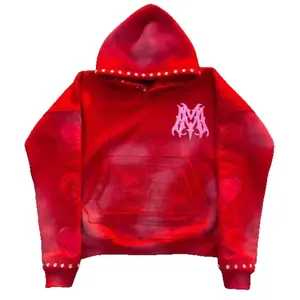 Deftones Unisex Red Oversized Y2K Street Style Hoodie with Flame Letter Print & Broken Heart Design High-Quality Stitching Casual Fleece Pullover for Couples Fashion Menswear Long Sleeve Gradient Studded Metallic Luster Matching Outfit Music Hooded tokyo