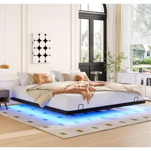 Queen Size Modern Metal Floating Bed Frame - 1200lb Weight Capacity, LED Lights, Floating Aesthetic, Solid Stable Structure, Noise-Free Design, No Box Spring Needed, Quick Easy Setup & Assembly, Modern Bed Frame