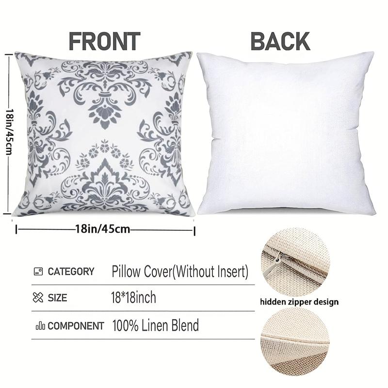 Modern Simple 8 Pack 2 Set Linen Throw Pillow Covers 18 X 18 Inch Geometric Print Gray White Line Pattern Square Cushions for Couch Patio Sofa Home Decor