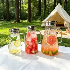 1500ml/1800ml/2200ml (51oz/61oz/74oz) Square Handle Thickened High Borosilicate Glass Pitcher with Lid, Heat & Cold Resistant Thermal Shock Resistant Carafe, BPA Free Dishwasher Safe Drinkware for Iced Tea Coffee Juice, Home Kitchen Party Gifting Use