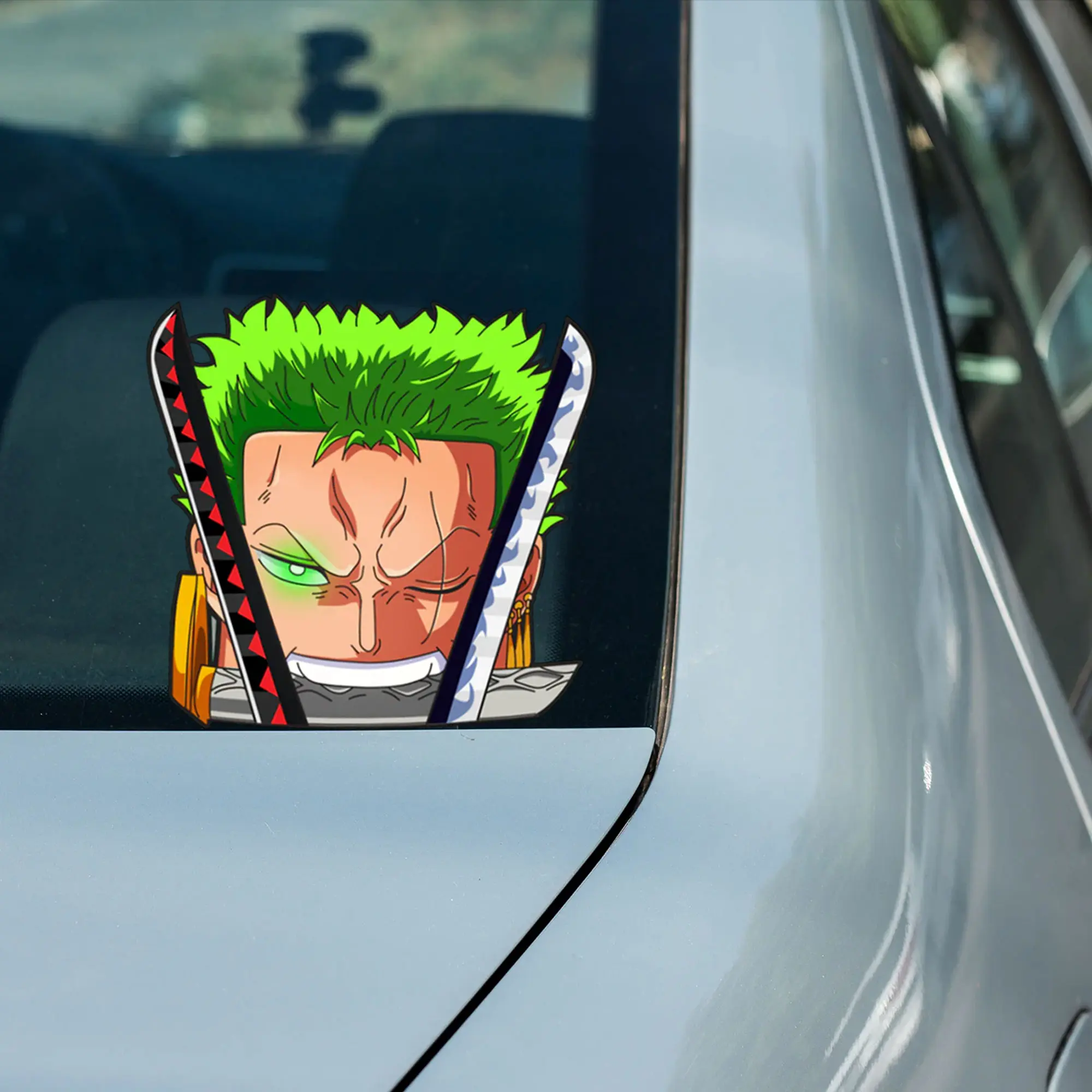 Zoro Peeking Vinyl Sticker, OP Roronoa Anime Decal, Waterproof Laptop Car Waterbottle Decor, Otaku Fans Gift