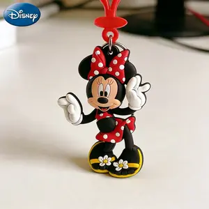 1PC Disney Mickey Keychain Officially Licensed Collectible Cute Anime Figure Keyring Backpack Decoration Car key Pendant Desk Ornament PVC Soft Rubber Gift Minnie Mouse