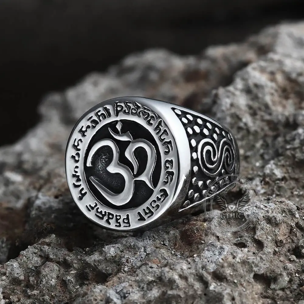 GTHIC Vintage Om Aum Yoga Stainless Steel Ring Signent Ring for Men Daily Wear