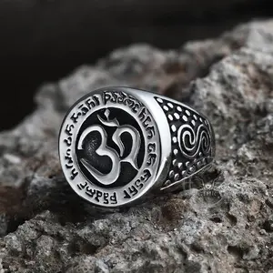 GTHIC Vintage Om Aum Yoga Stainless Steel Ring Signent Ring for Men Daily Wear