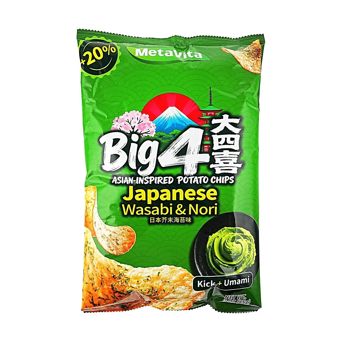 METAVITA Da Si Xi Asian Snack Chips - Japanese Wasabi Nori Flavor, 85g (Pack of 4)
