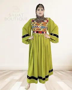 Olive Green Afghan Beaded Maxi