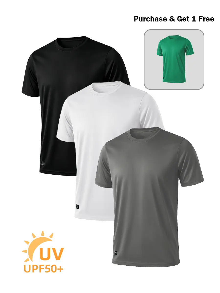 UPF 50+ Moisture-Wicking Fabric 5colors Crew neck Quick  Dry Rash Guard Shirt Athletic Running Swim Top Tee Performance Water Shirts Hiking Activewear Outdoor Breathable T-shirt  Fashion Free gift