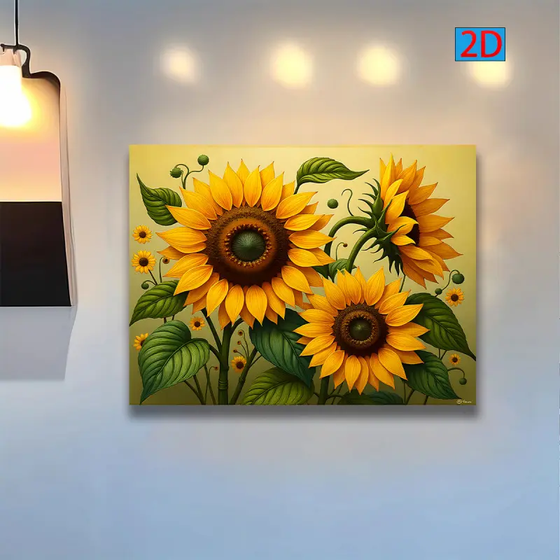 A Sunflower Canvas Painting - Vibrant Floral Wall Art Poster, Bright Yellow Sunflowers, Warm Yellow Background - Modern Farmhouse Style for Living Room, Kitchen, Bedroom, Office, Cafe Decoration - Wooden Frame Canvas Print - Easy to Hang - (30x 40cm ) - P