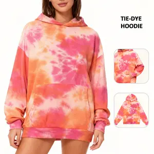 Holafish Tie-dye Oversized Hoodies Sweatshirt Women's Long Sleeve Cotton Blend Vintage Effect Loose Fit Pullover Top for Casual Trendy Looks