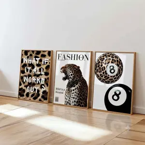 Leopard Wall Art Set of 3 Trendy Y2K Fashion Poster Aesthetic College Dorm & Apartment Decor Leopard Print Gallery Wall lucky 8 ball Print