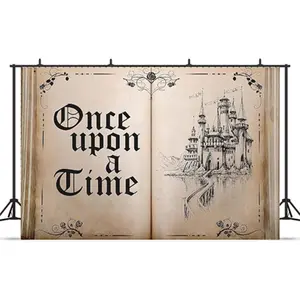 2D Flat Banner 1pc Magical Fairy Tale Book Background, Ancient Castle Princess Romantic Wedding Birthday Party Decoration, Pull Flag Banner