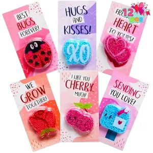 12 PCS Valentine's Day Gift Cards with Fun Foam Clay, Squashy Modeling Foam Beads Play Kits for Classroom Gift Exchange, Valentine Party Favors, Games Prizes