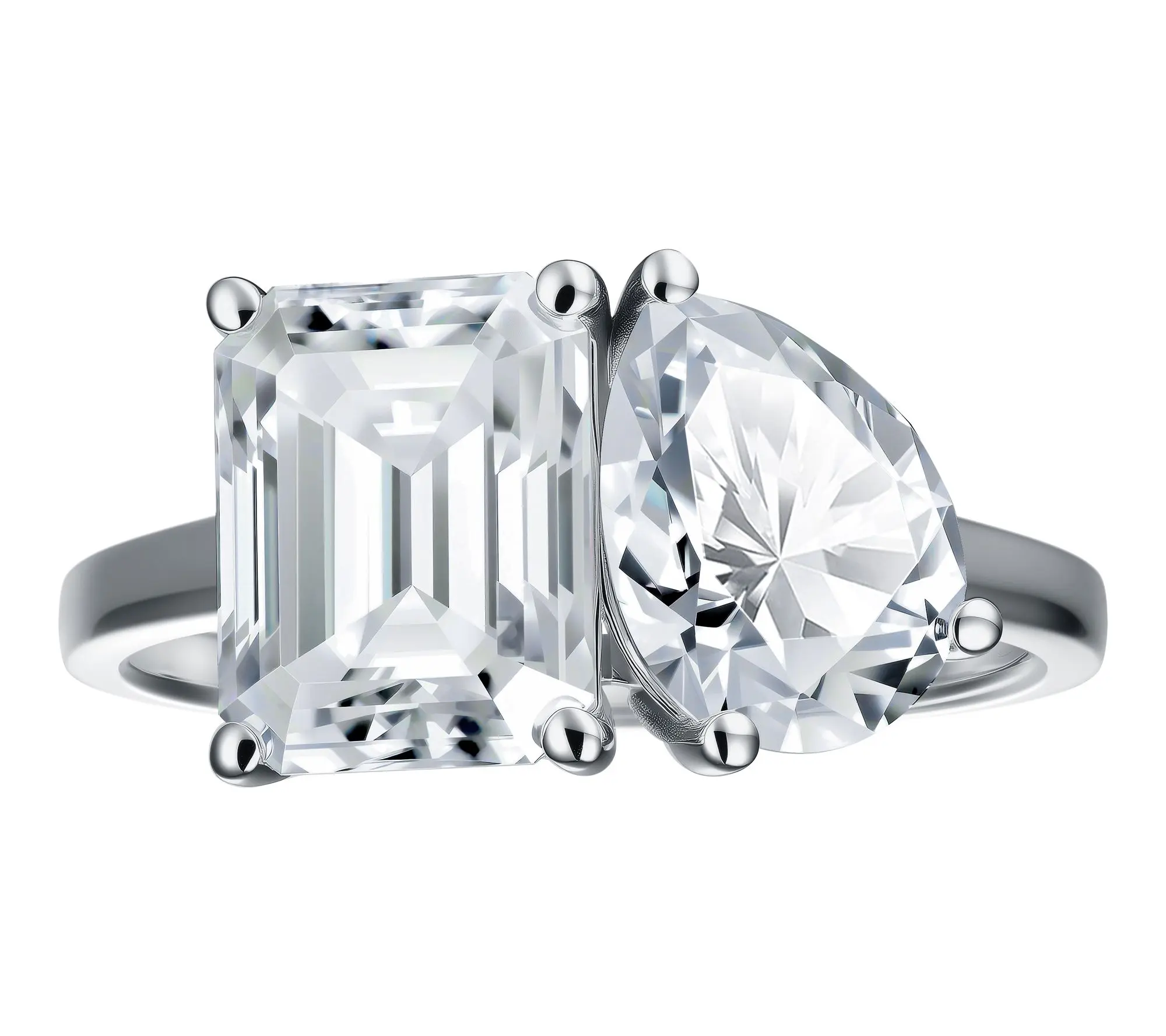 Moissanite Luxe Pear & Emerald Toi Et Moi Ring,Sterling
