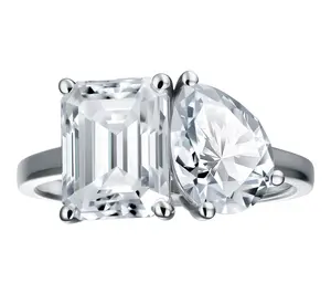 Moissanite Luxe Pear & Emerald Toi Et Moi Ring,Sterling