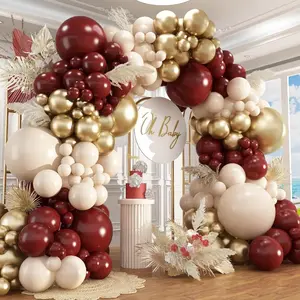 128pcs Burgundy Sand White Gold Balloons Arch Garland Kit,for Birthday Baby Showers Wedding Graduation Valentine's Day Decor