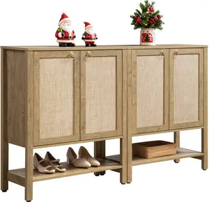 SICOTAS Rattan Shoe Cabinet with Storage - 5 Tier Farmhouse Boho Shoe Organizer Storage Cabinet with Shelves & Doors, Tall Shoe Rack Cabinet for Entryway, Living Room, Closet