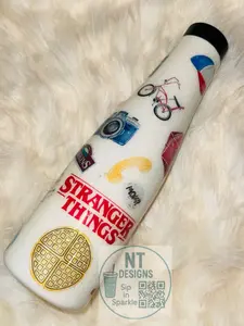 Stranger Things Watercolor Stainless Steel Glitter Tumbler Cup - TV Series Inspired Design, Multiple Sizes & Styles Available